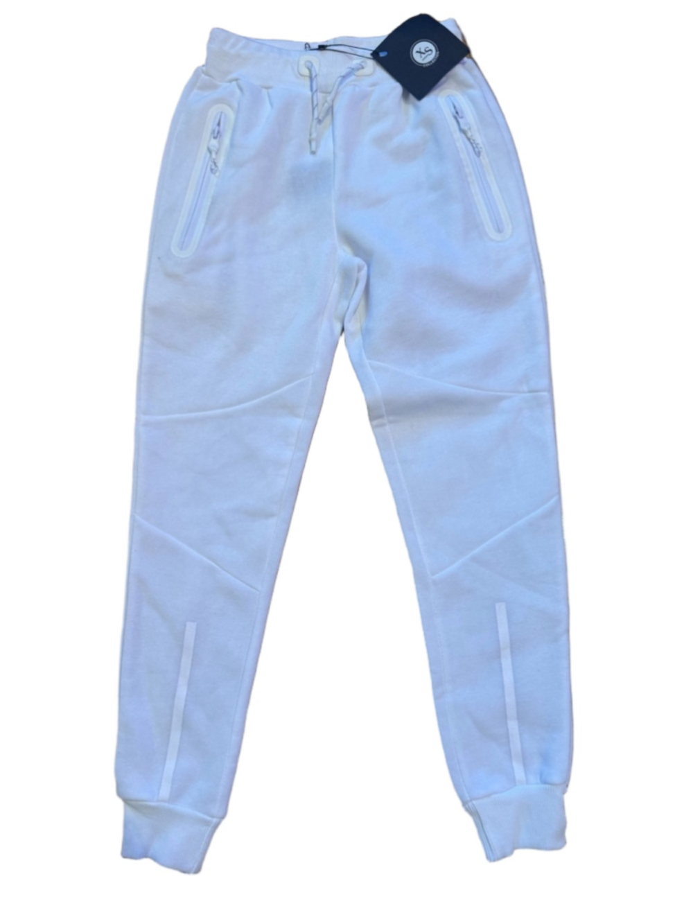 Kids White Jogger Sweatpants with Zip Pockets
